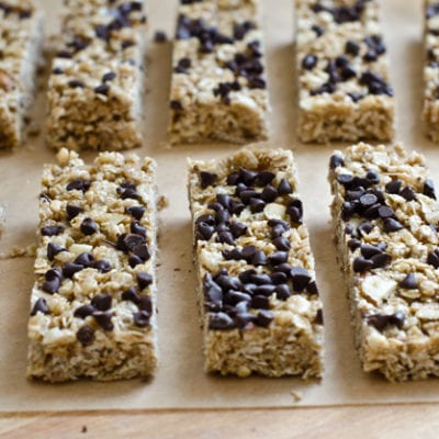 Granola bars on parchment paper.