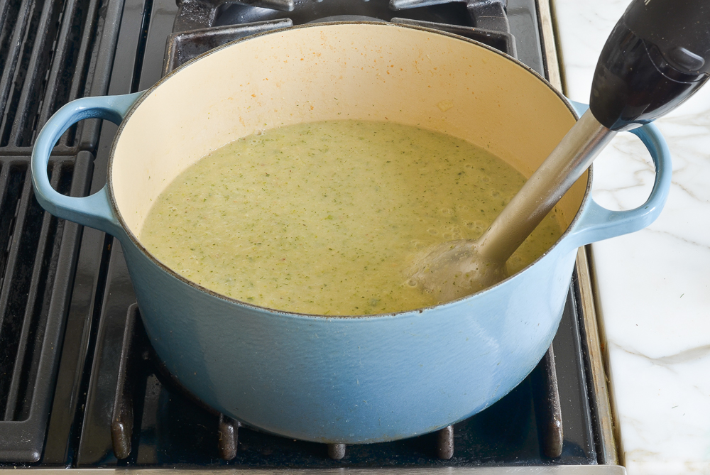 smooth and creamy zucchini soup in pot