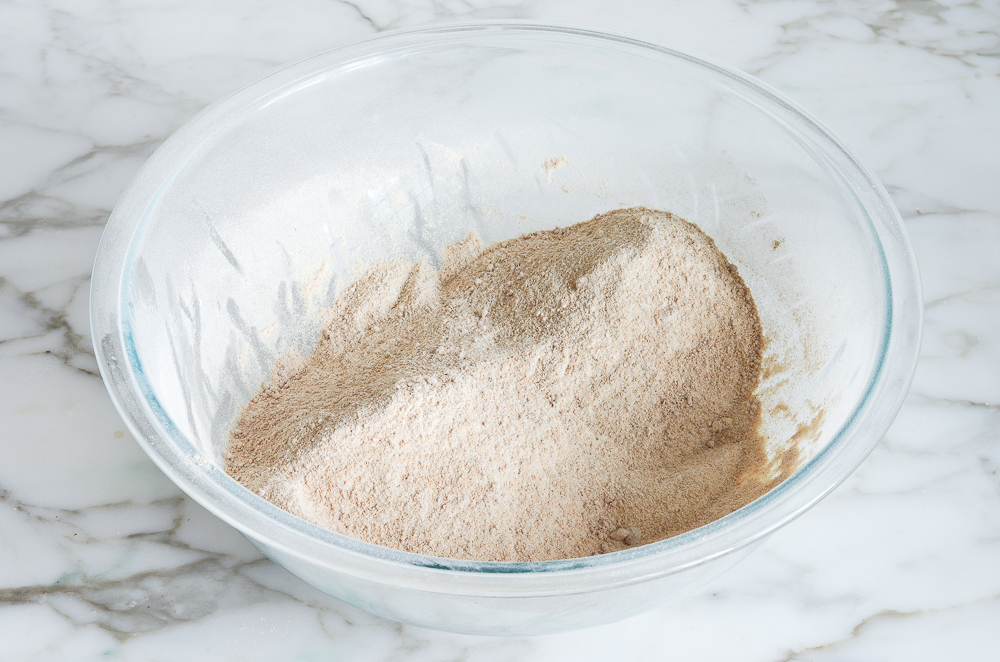 combined dry ingredients in mixing bowl