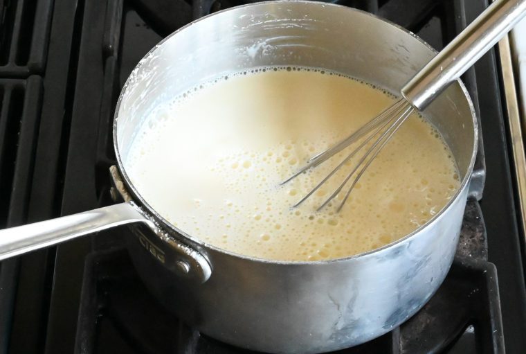 simmering milk and egg mixture