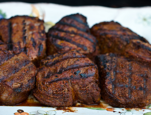 Grilled Spice-Rubbed Beef Tenderloin Filets with Chimichurri