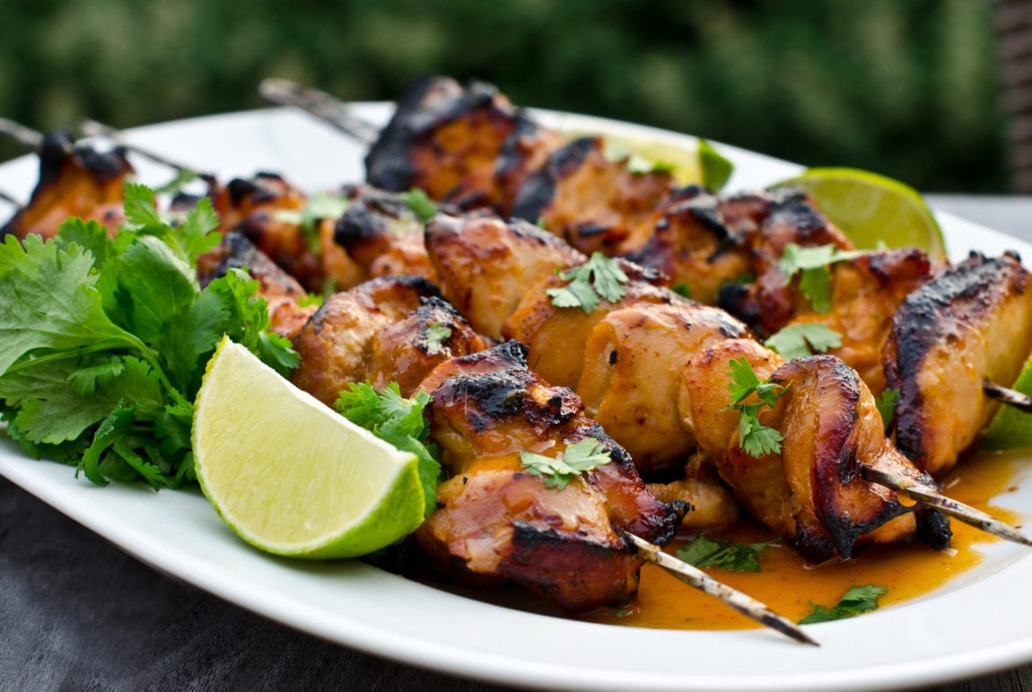 Grilled Honey, Lime & Sriracha Chicken Skewers