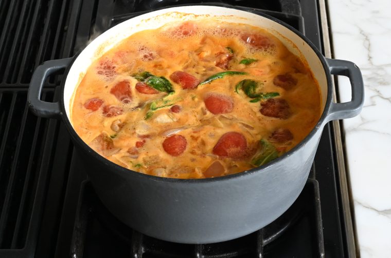 boiling tomato basil soup