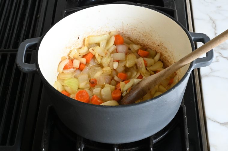 softened veggies in pot