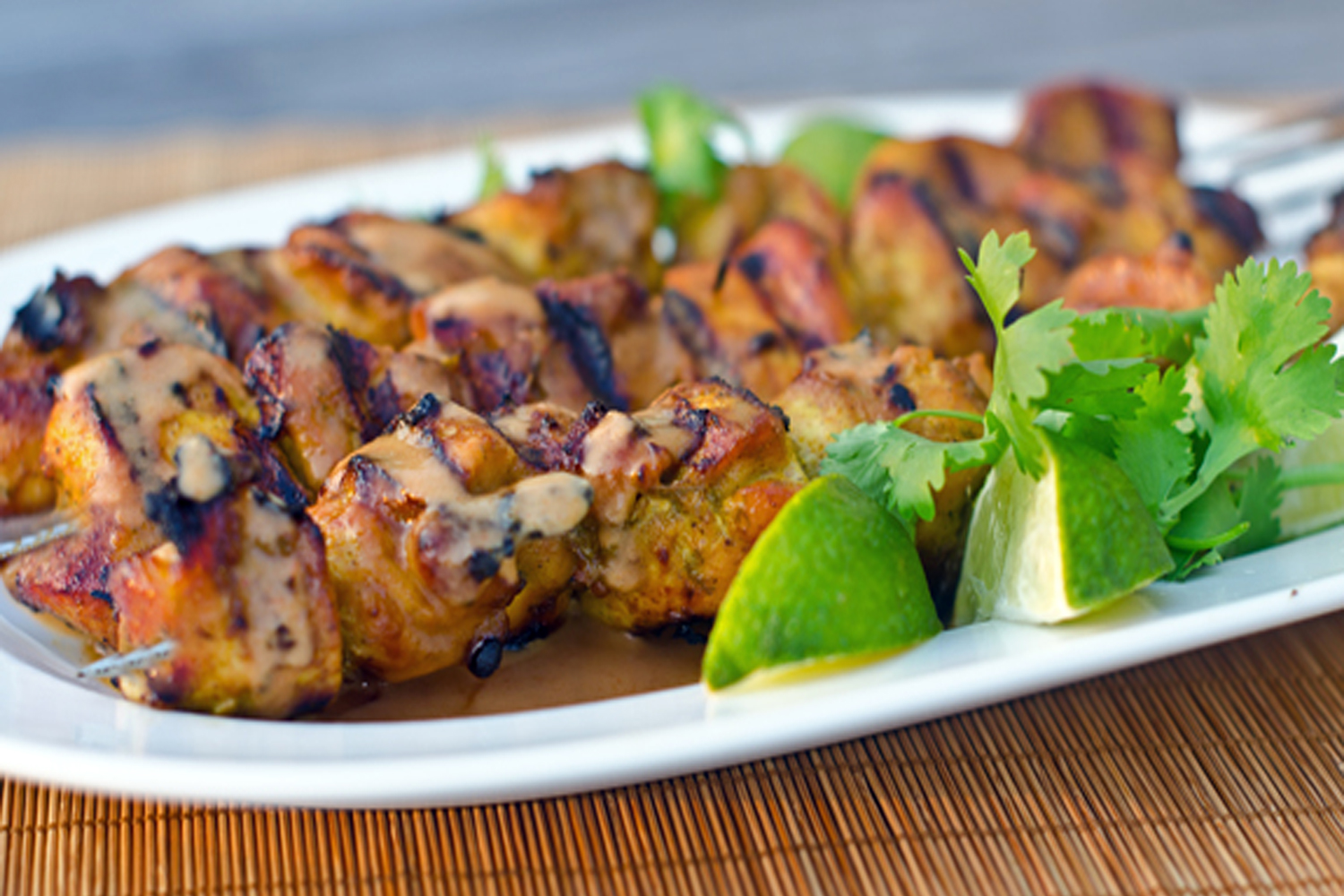 Grilled Thai Curry Chicken Skewers With Coconut Peanut Sauce Once Upon A Chef