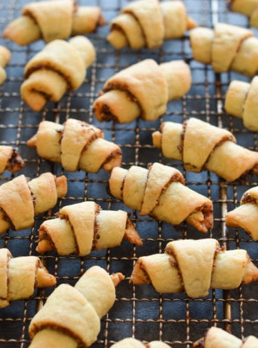 Rugelach on a wire rack.