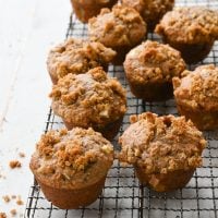 Apple muffins on a wire rack.