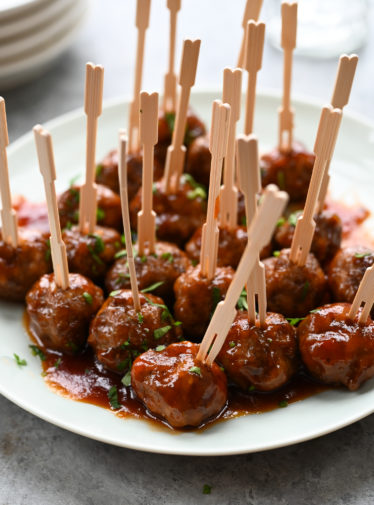 Plate of cocktail meatballs.