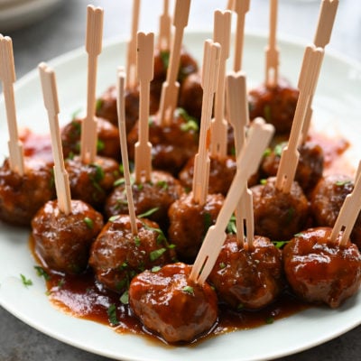Plate of cocktail meatballs.