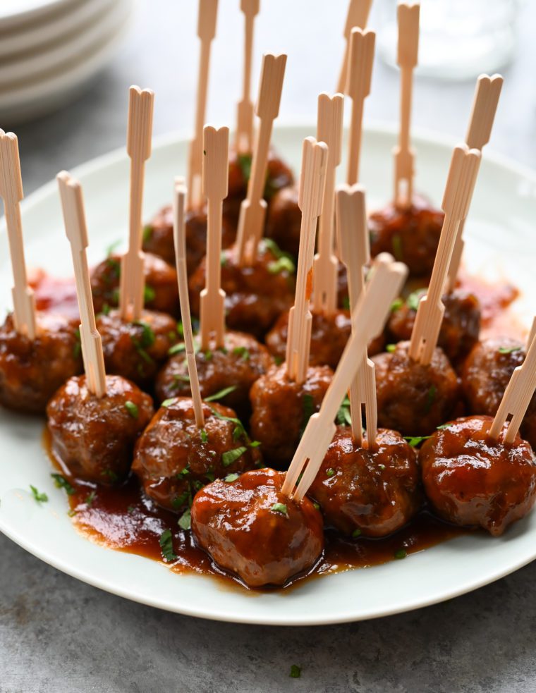 Plate of cocktail meatballs.