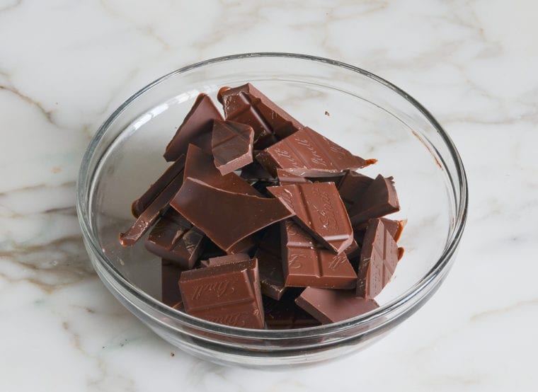 milk chocolate pieces in bowl