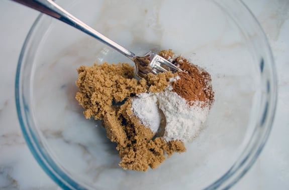 Fork in a bowl of dry ingredients.