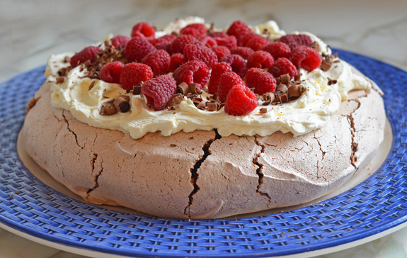 Double Chocolate Pavlova with Marscapone Whipped Cream