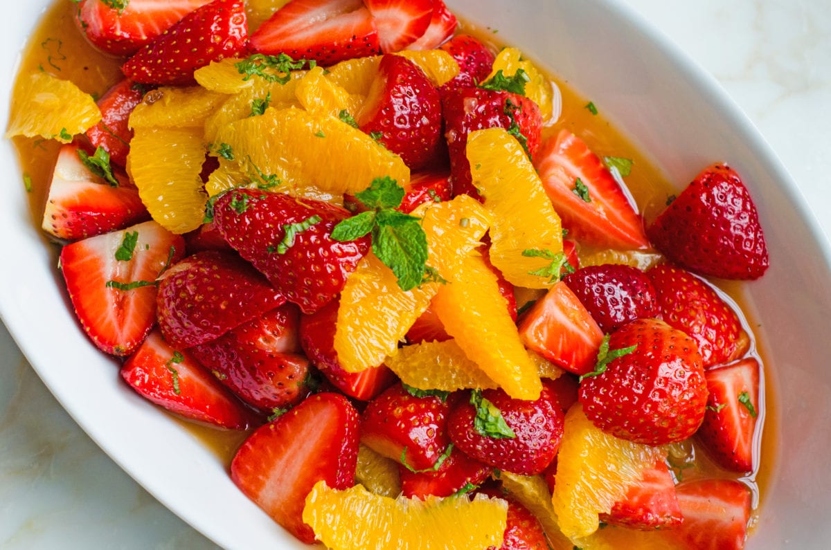 Strawberry And Orange Salad With Citrus Syrup And Fresh Mint