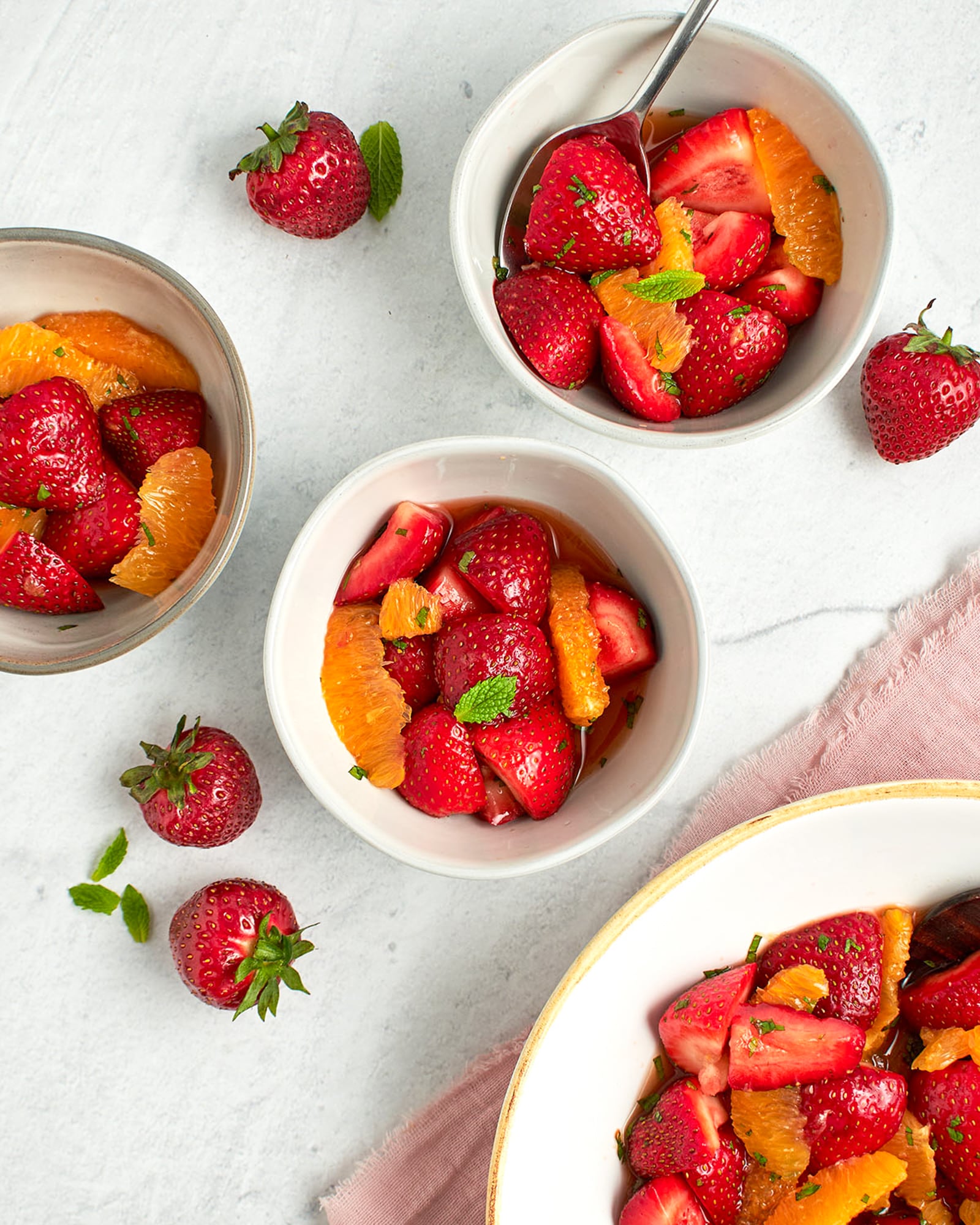 Strawberry and Orange Salad with Citrus Syrup and Fresh Mint