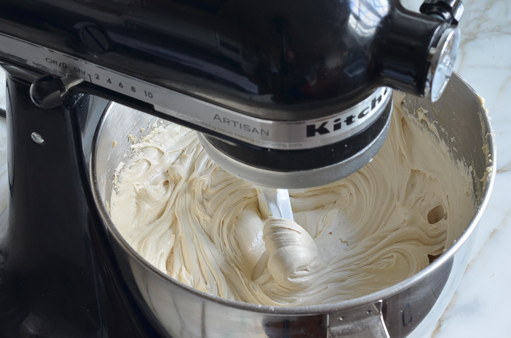 finished batter in the mixer for rum cake