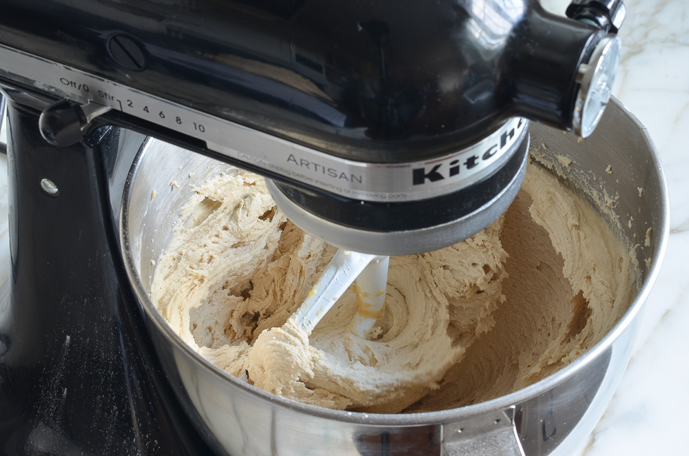 Batter in mixer after beating for two minutes to make rum cake