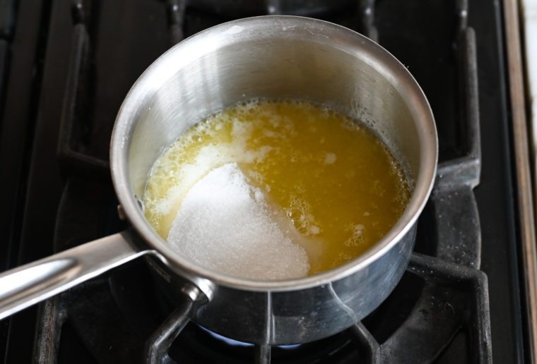 melted butter, sugar, and water in pot