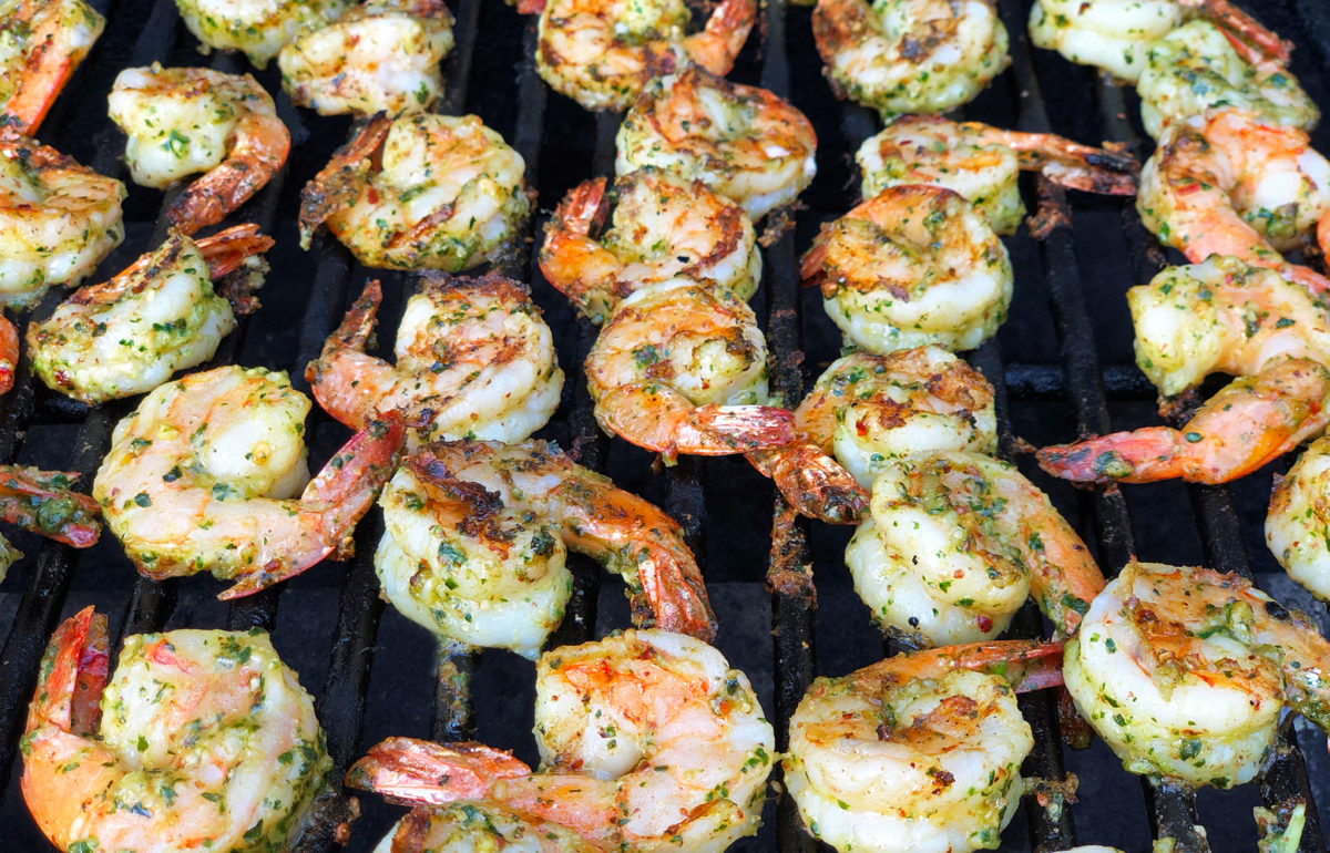 shrimp cooking on the grill