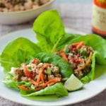 Plate of Thai-style minced chicken lettuce cups.