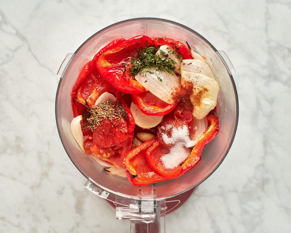 roasted veggies in food processor