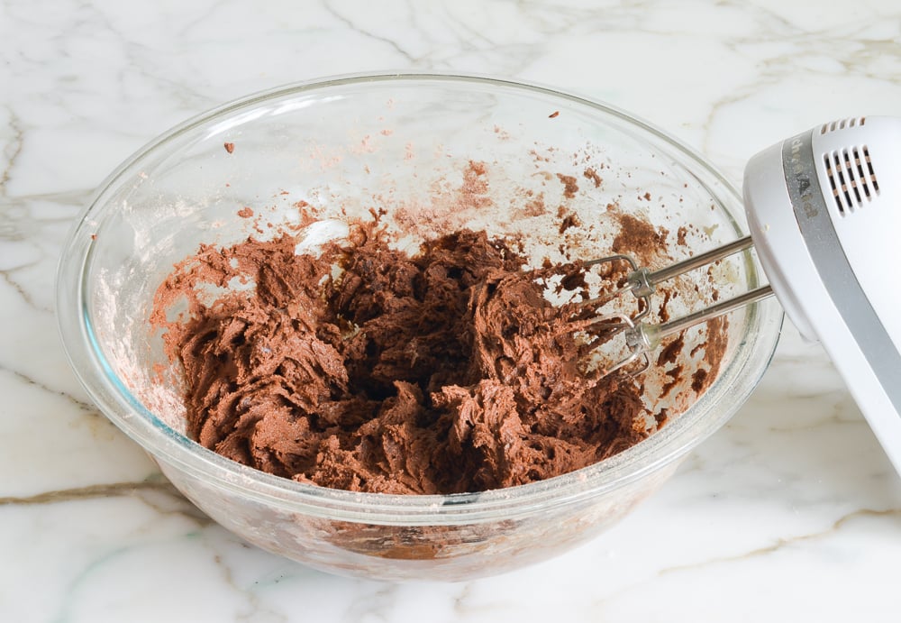 Bowl of chocolate dough.
