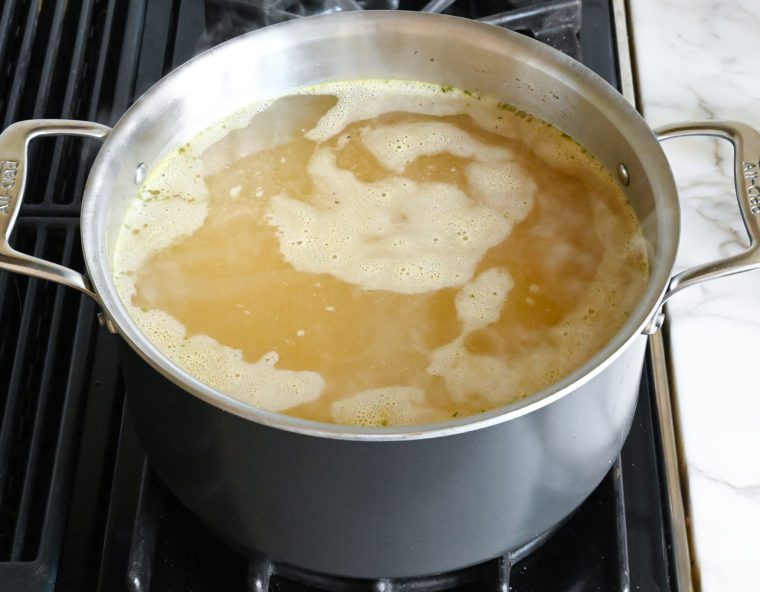 simmering chicken soup