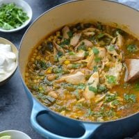 Dutch oven of white chicken chili.