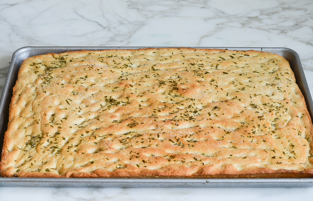 baked focaccia in pan