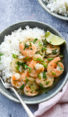 Bowl of Thai shrimp curry over rice.