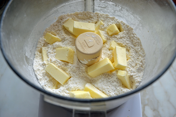 Butter in a food processor of dry ingredients.