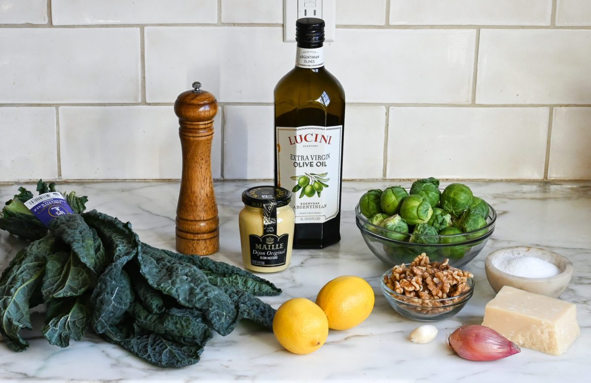 kale and brussels sprouts salad ingredients