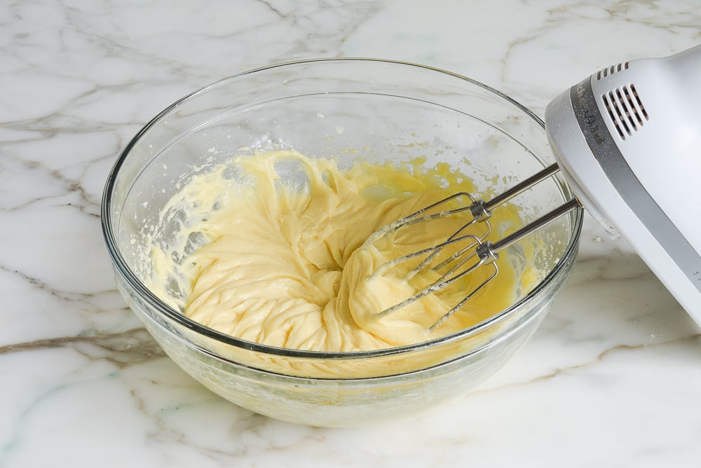 beating the strawberry muffin batter