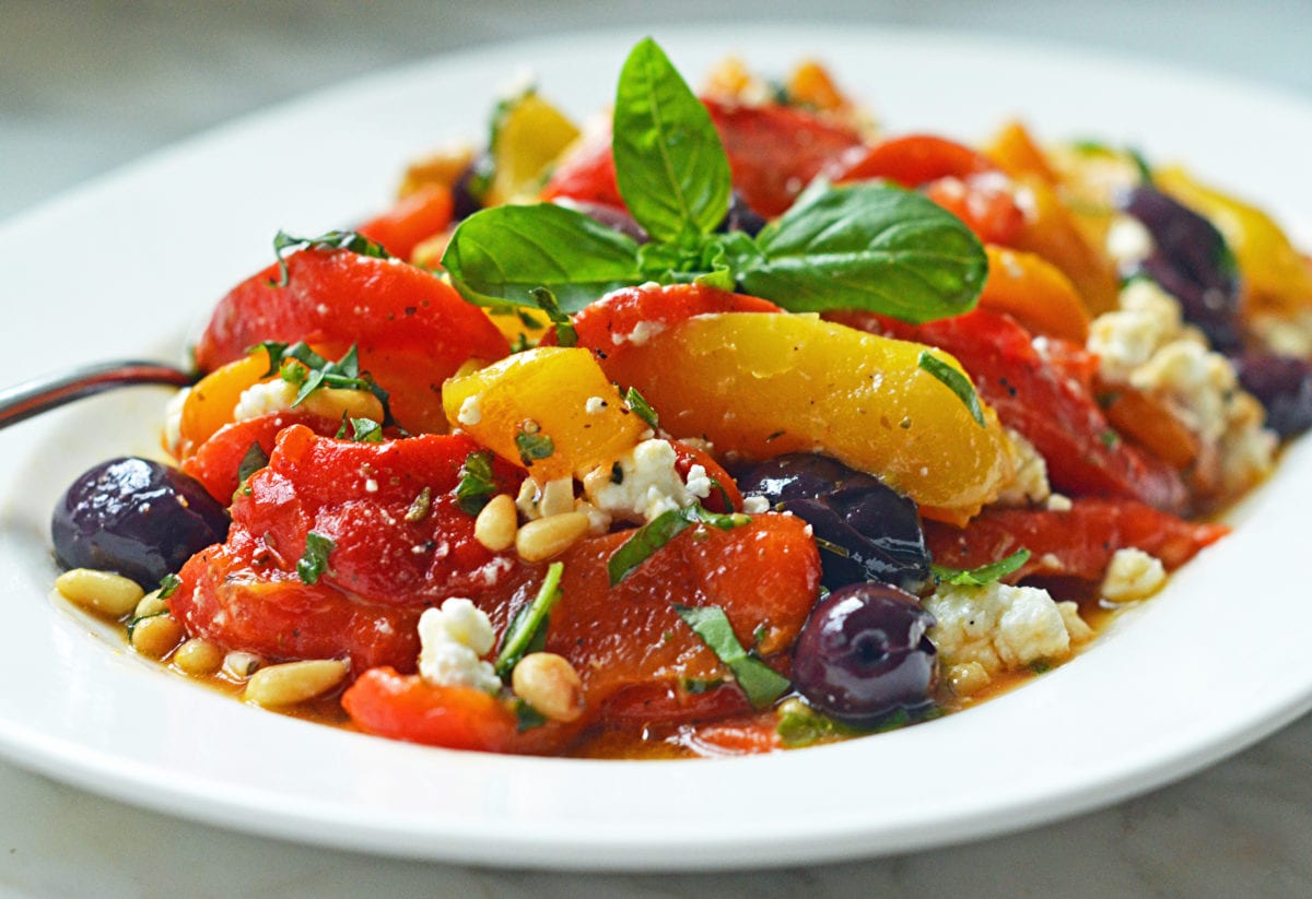 Roasted Pepper Salad with Feta, Pine Nuts & Basil - Once Upon a Chef