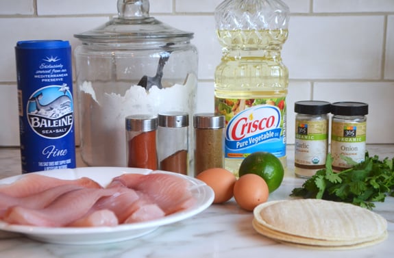 Tilapia ingredients including lime, spices, and flour.