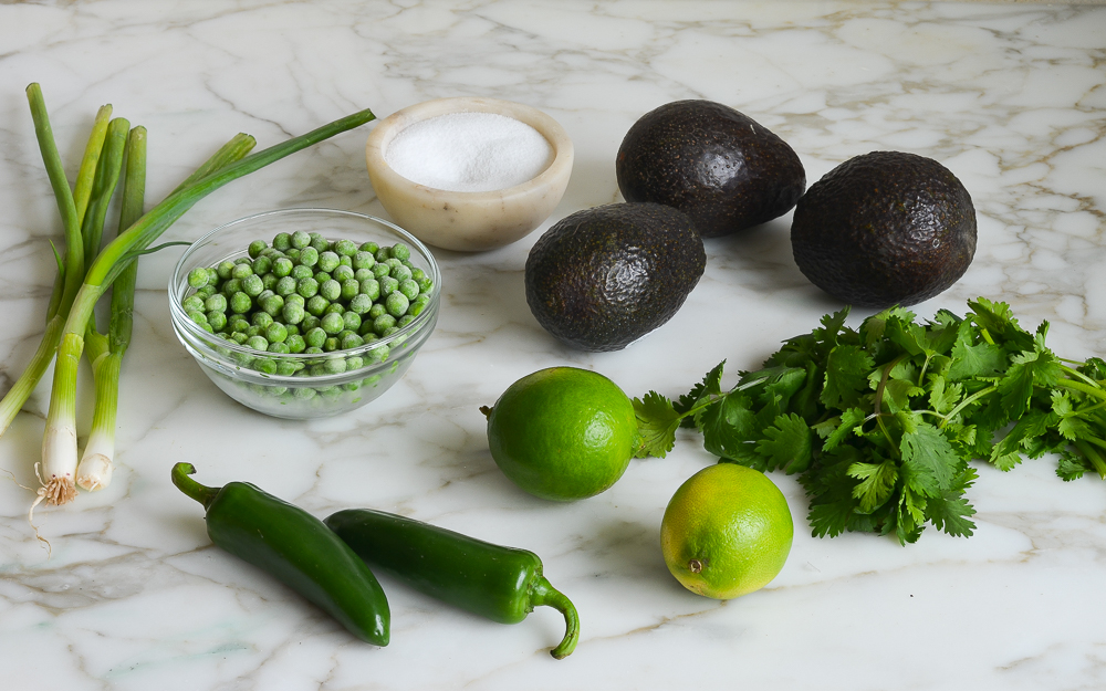 ingredients for green pea guacamole