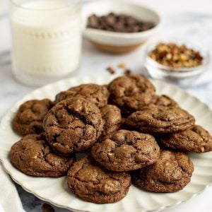 double chocolate chip cookies on plate