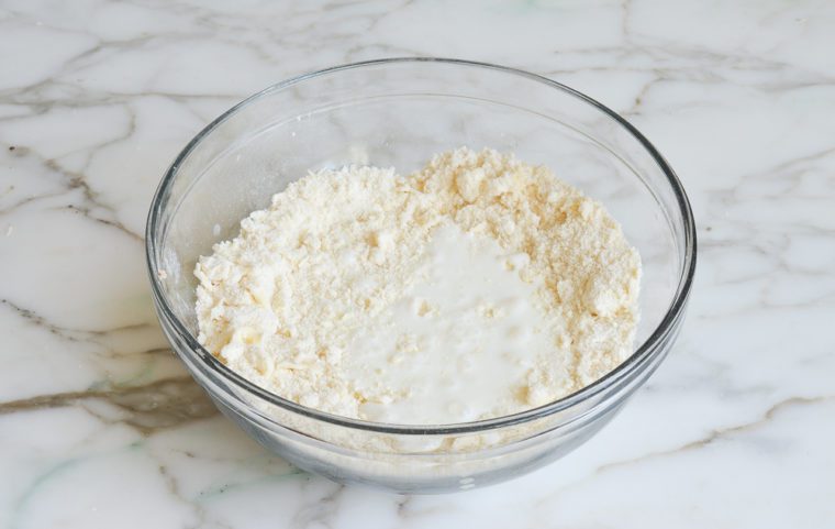 adding buttermilk mixture to dry ingredients