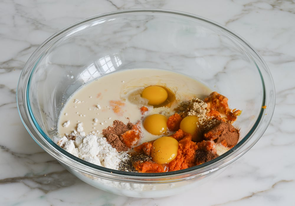 pumpkin pie filling ingredients in bowl