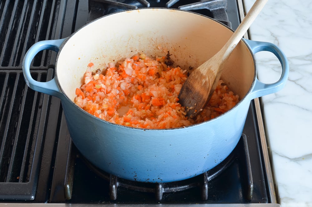 minced vegetables in pot