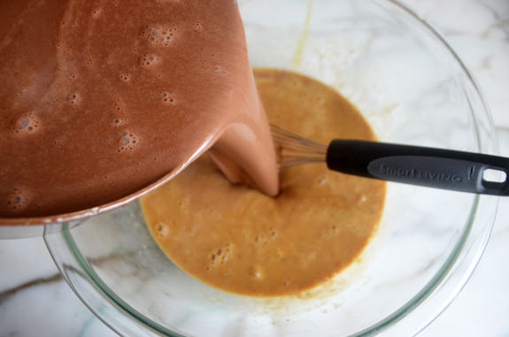 adding-chocolate-mixture-to-eggs