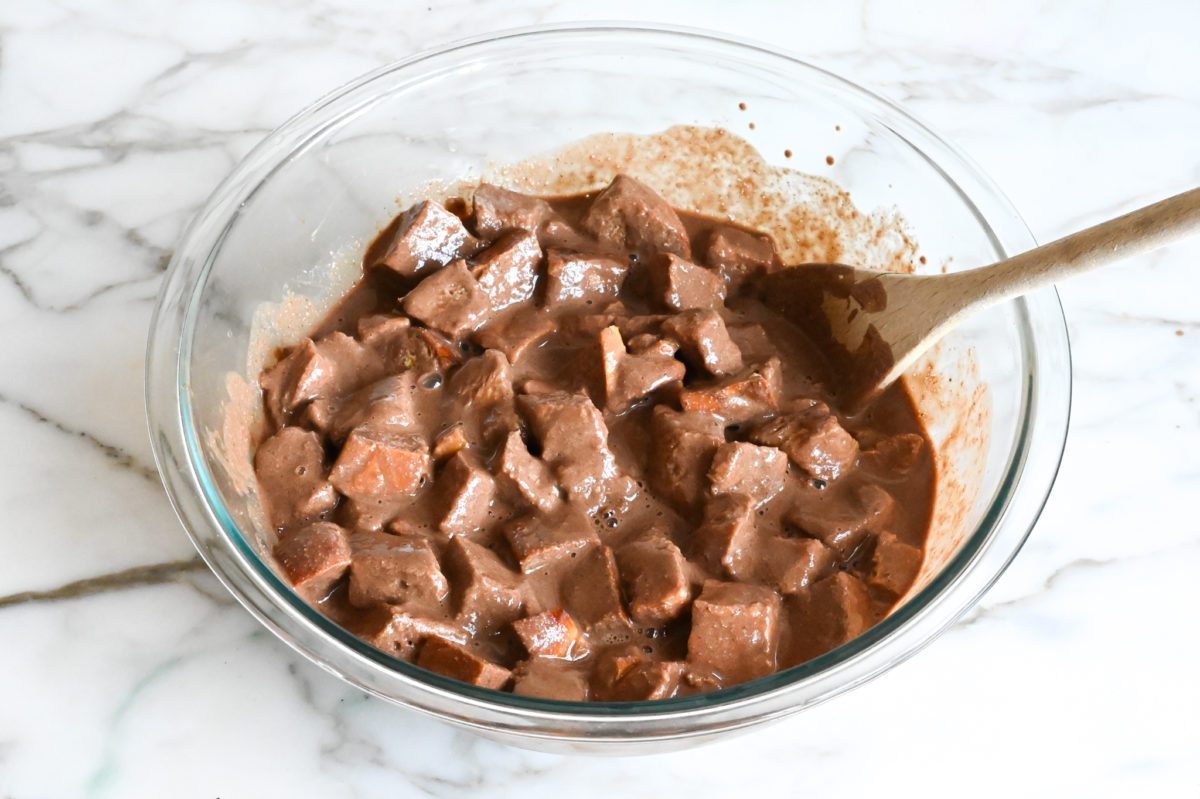 chocolate bread pudding mixture