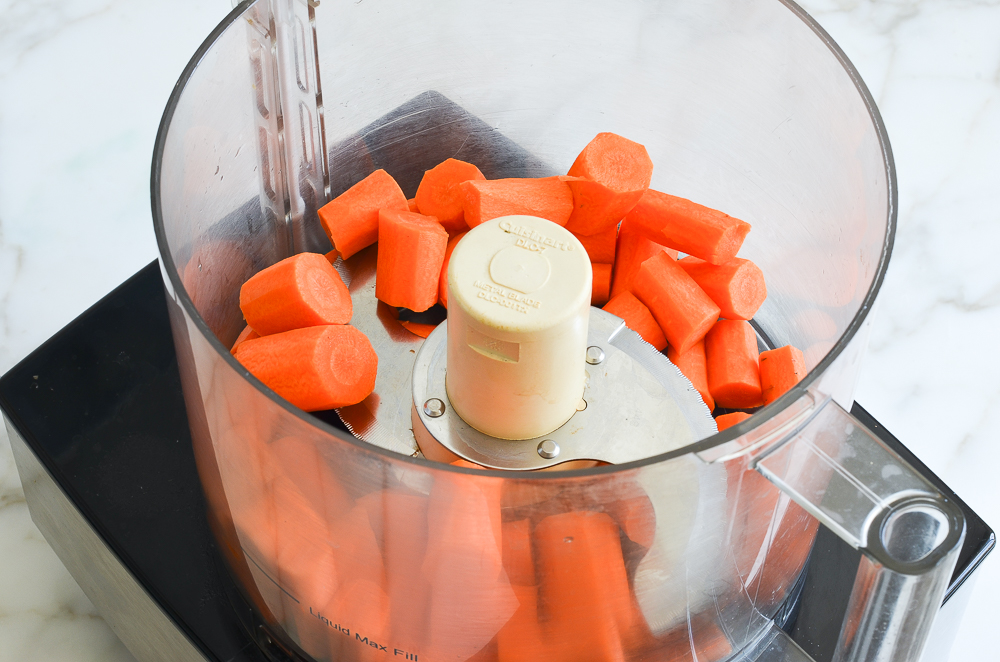carrot pieces in food processor