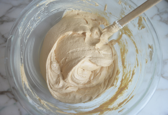 Whipped cream and peanut butter mixture in a bowl.