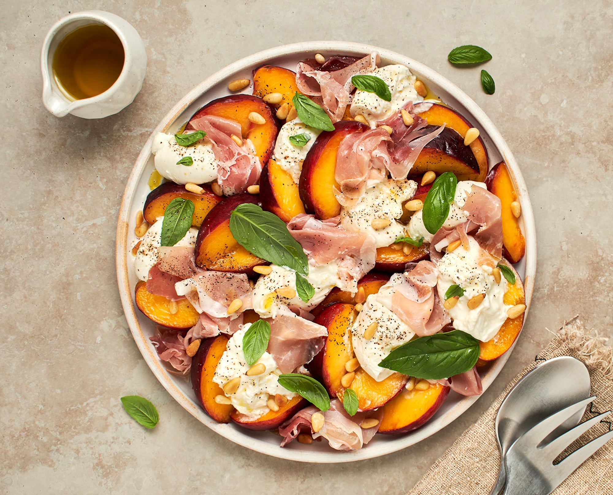 Summer Peach & Burrata Salad with Prosciutto