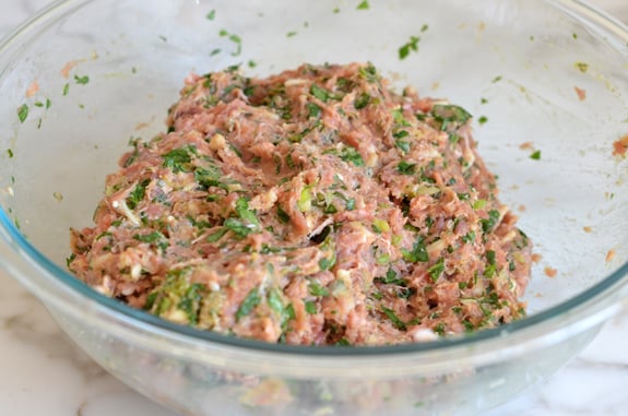 Turkey meatball mixture in a bowl.