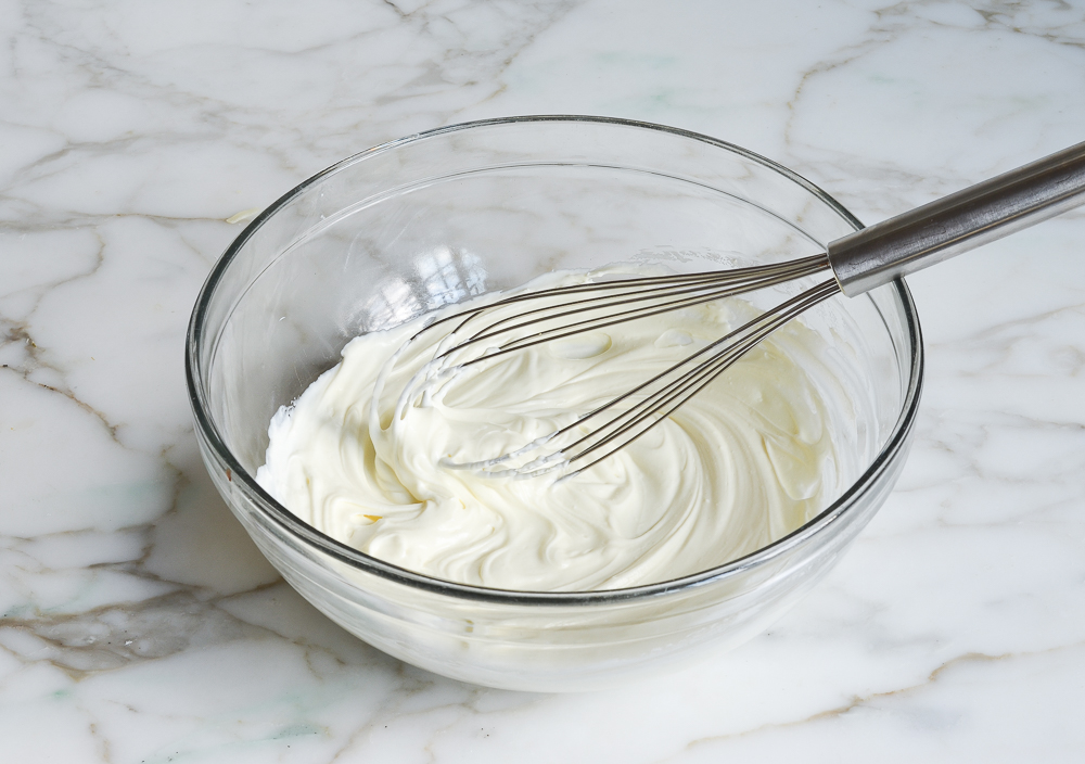 warmed, whisked cream cheese