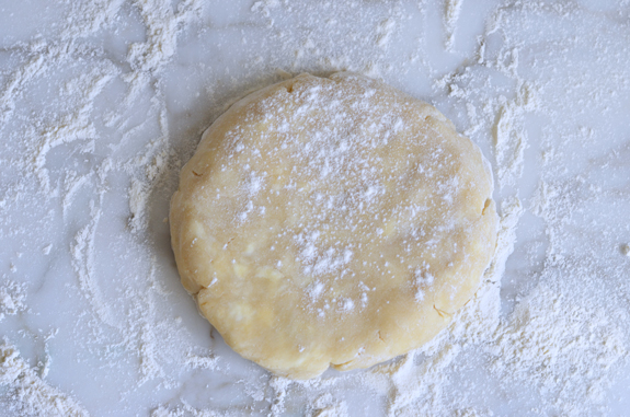 Flattened ball of dough.