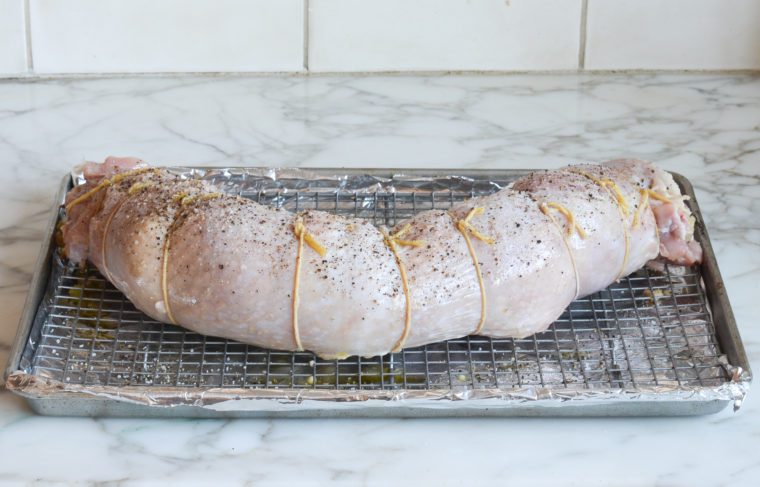 rolled stuffed turkey breast ready to bake
