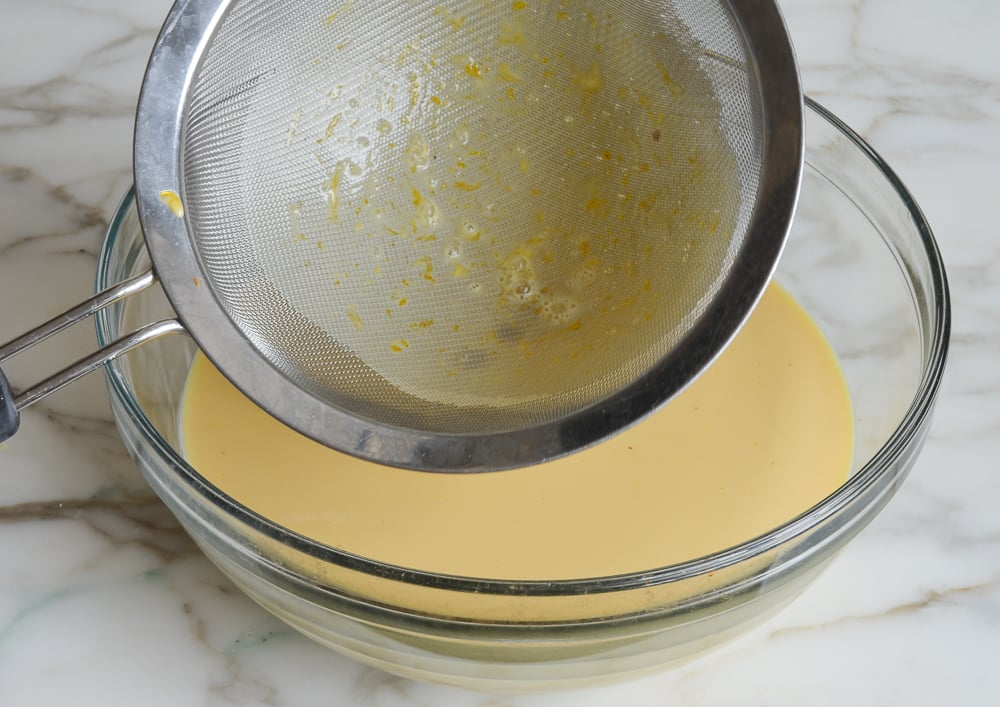Strained custard in a bowl.